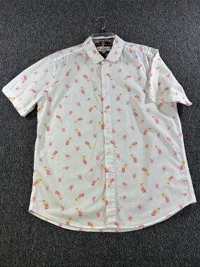 Thomas Sterling Cocktail Print Button Front Shirt Men’s Large Pink Drink
